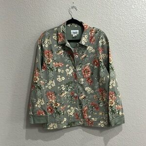 Teddi Womens Stretch Denim Jacket Blazer Sz Medium Floral Print